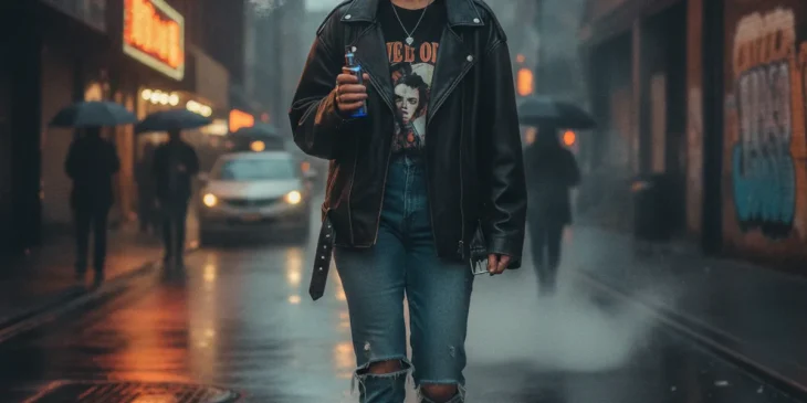 femme vapote rue